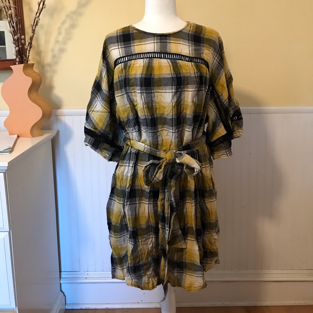 Anthropologie Maeve kimono sleeve plaid mini-dress/tunic, Small.
